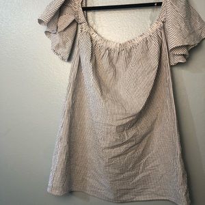 Puffy Off the Shoulder Grey Striped Mini Dress